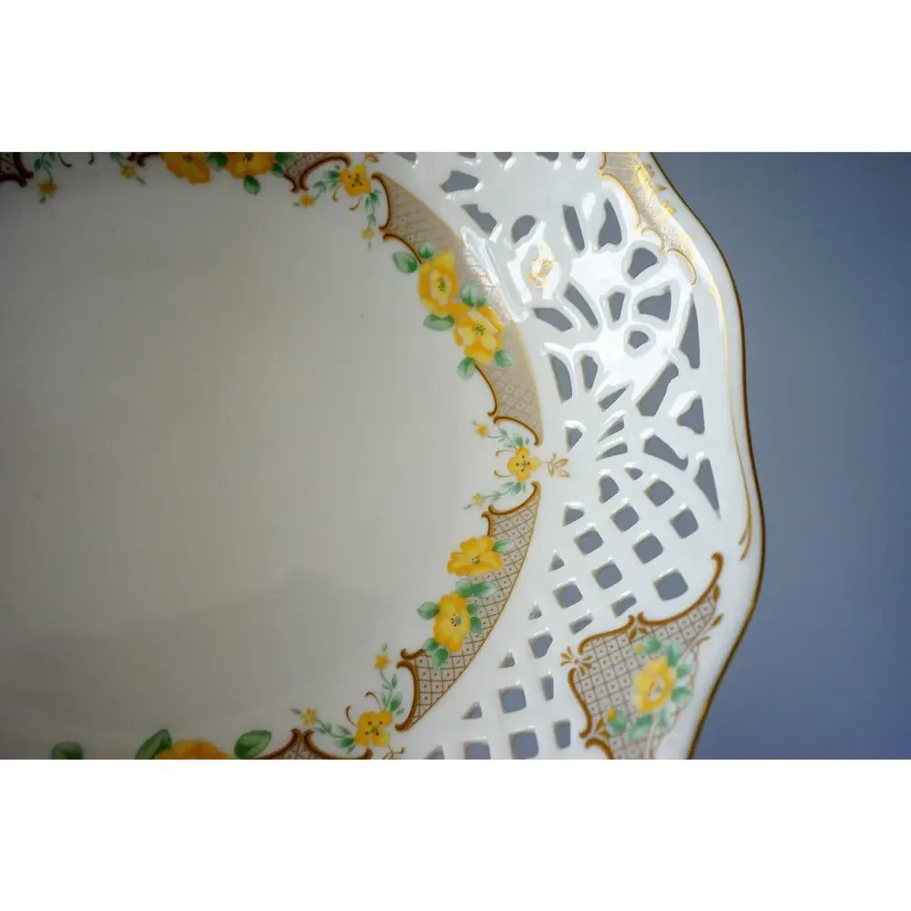 Vintage Oscar De La Renta Jonquil Floral Reticulated Serving Bowl West Germany